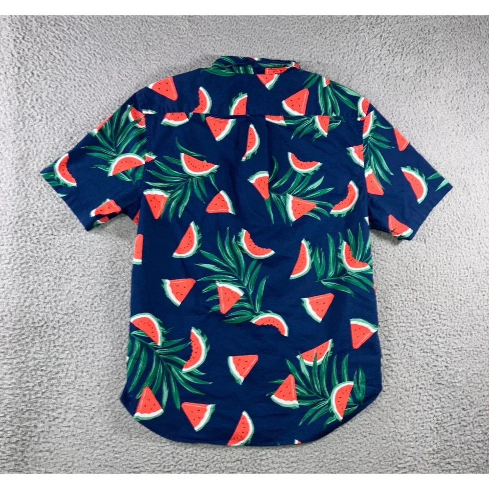 Old Navy Button Graphic Button Up Shirt Men M Watermelon Palm Leaf‎ Vaca Beach